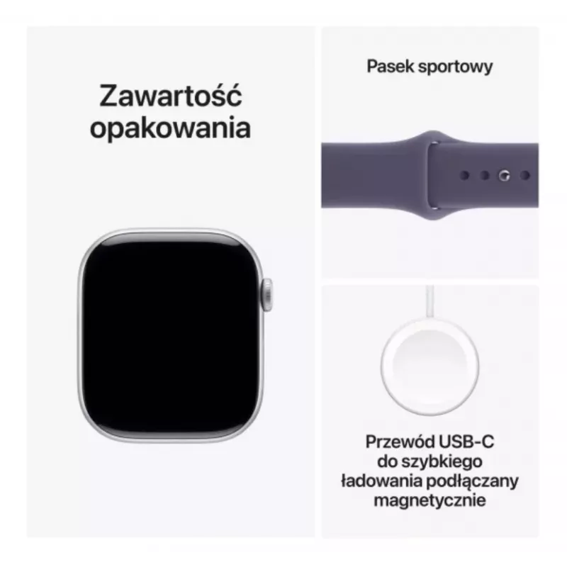 Apple Watch Series 11 GPS + Cellular 42mm hõbedane alumiiniumkorpus lilla udu spordirihmaga - M/L