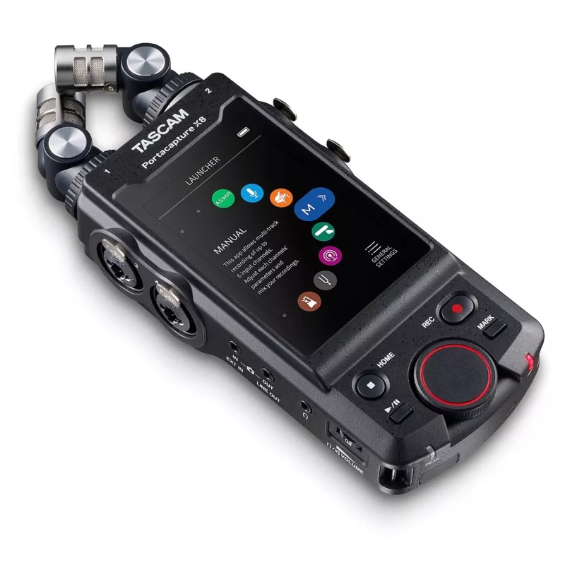 Kaasaskantav mitme rajaga helisalvesti Tascam Portacapture X8 — 6 kanalit, 24/32-bitine, kuni 96 kHz, 4 XLR/TRS kombosisendit, SD-kaart, USB-C, aku või võrgutoide