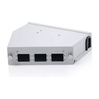 DIN-liistule paigaldatav kiudoptiline jätkujaotur DIGITUS DN-96893 — nurga all, 6 SC DX / LC Quad, alumiinium, hall