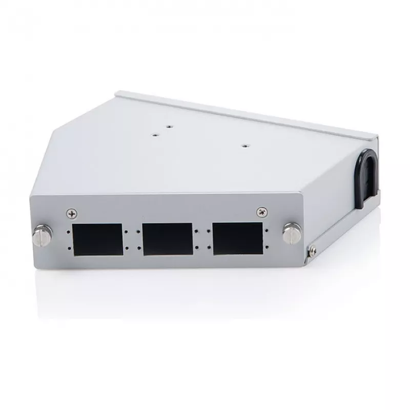 DIN-liistule paigaldatav kiudoptiline jätkujaotur DIGITUS DN-96893 — nurga all, 6 SC DX / LC Quad, alumiinium, hall