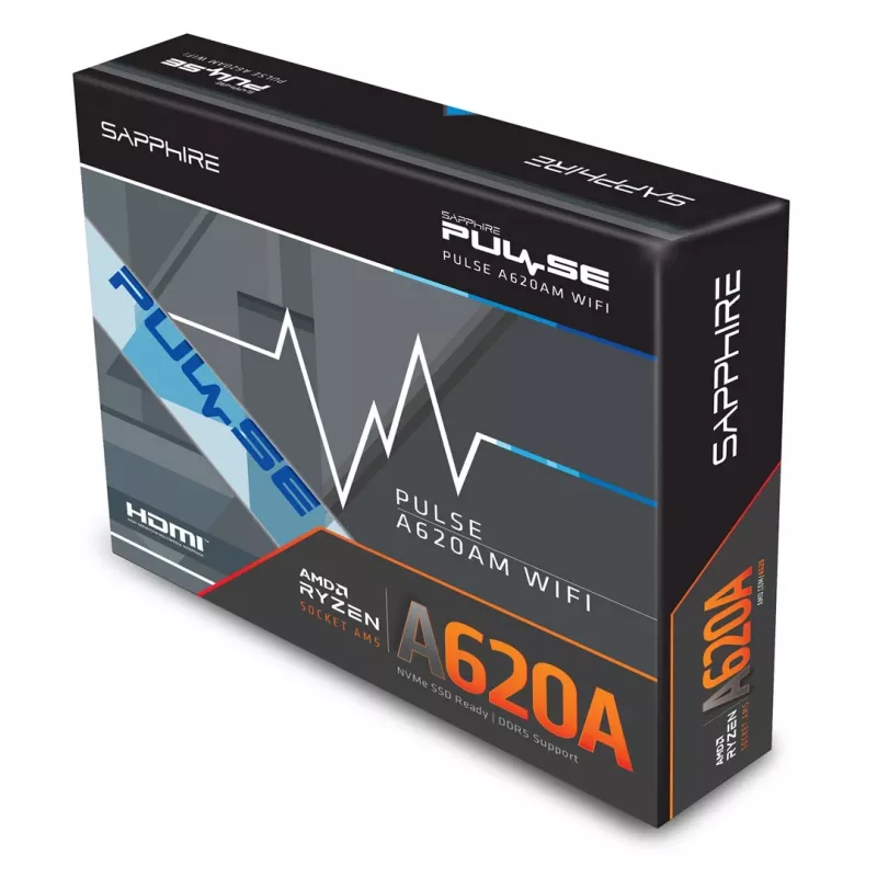 Emaplaat Sapphire PULSE A620AM (microATX) pesa AM5, AMD A620A, DDR5, 2x DIMM, 64 GB, 2x M.2, Gigabit LAN