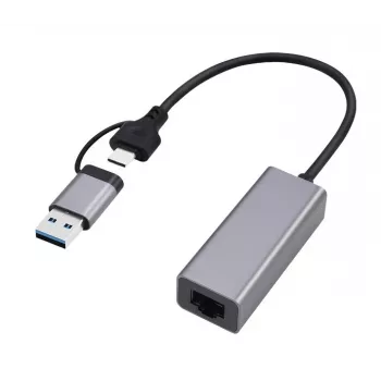 USB 3.1 Type-C Gigabit võrguadapter Gembird A-USB3AC-LAN-01 — 1× RJ-45, 1000 Mbps, USB 3.2 Gen 1, metallkorpus, hall