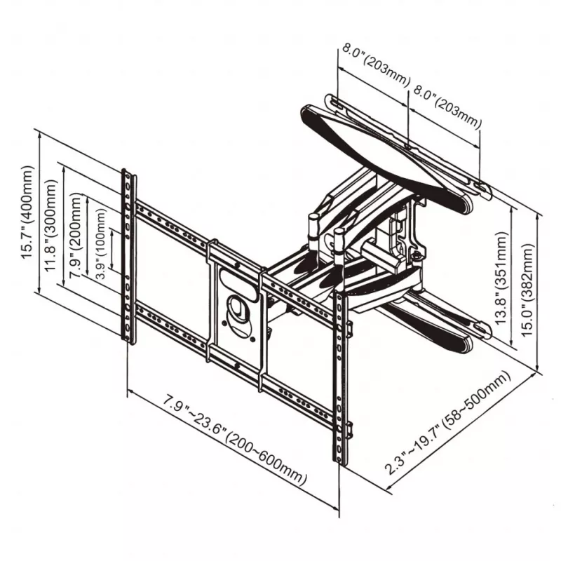 GART LCD/LED TV kinnitus 40-75 45 kg vertikaalne/horisontaalne reguleerimine 58-380 mm max VESA 600x400