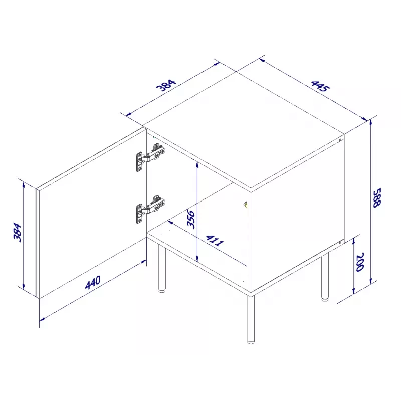 Öökapikomplekt 2 tk cama meble PALAZZO 44,5×40×59 cm must ja tammecraft — 1 uks, matt laminaat, metalljalad