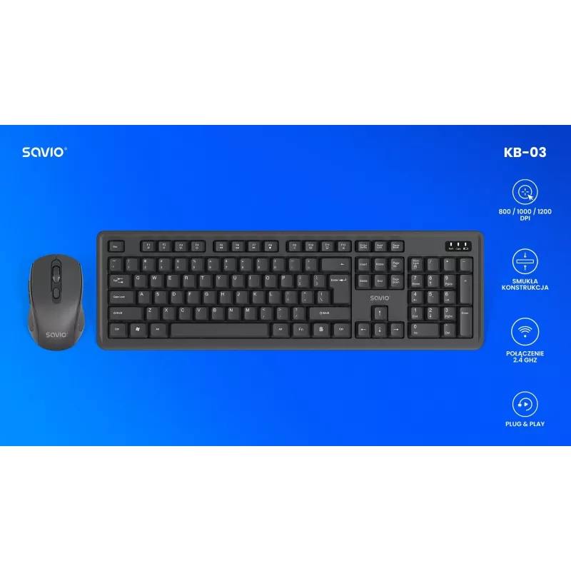 Savio KB-03 klaviatuur ja hiir komplekt kodu/kontori jaoks, USB, QWERTY, USA inglise, must