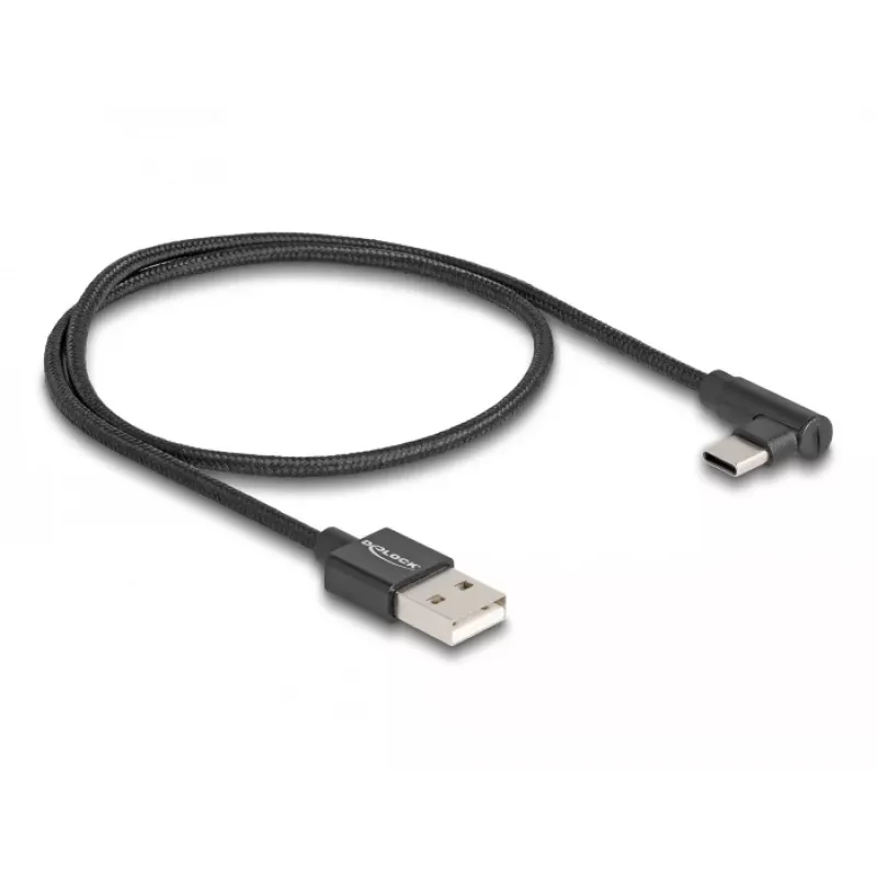 DeLOCK USB 2.0 kaabel Type-A-pistik USB USB-C isasele nurga all 0,5 m must