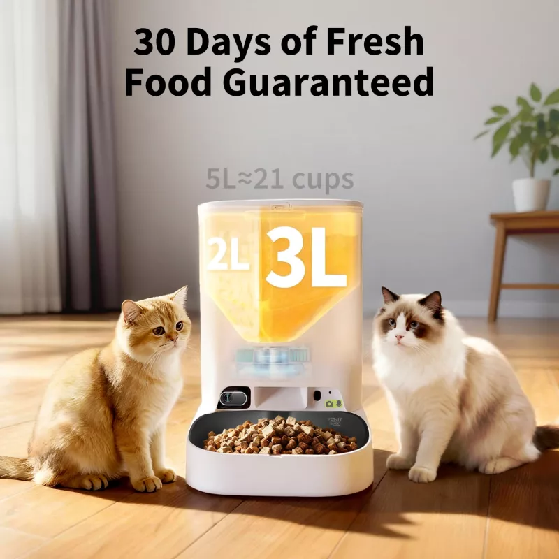 Automaatne lemmikloomasöötja PETKIT YumShare Dual-hopper 2 kaameraga, 5 L maht, ABS ja 304 roostevaba teras, valge