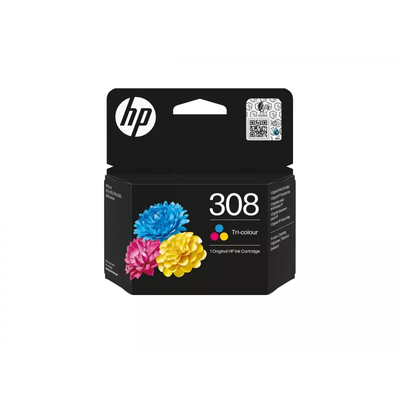 HP 308 kolmevärviline originaal tindikassett, standardne saagis, tsüaan, magenta, kollane, värvipõhine tint, 1 tk, 120 lehekülge, komplektpakend