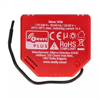 Nutikell Shelly W 1PM plastist 16A 110–240 V, Z‑Wave, 868,4 MHz, punane, 42×37×16 mm