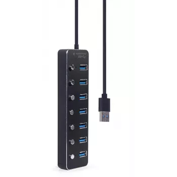 USB-jaotur Gembird UHB-U3P7P-01, 7-pordiline USB 3.2 Gen 1 (Type-A), 0,24 m kaabel, must