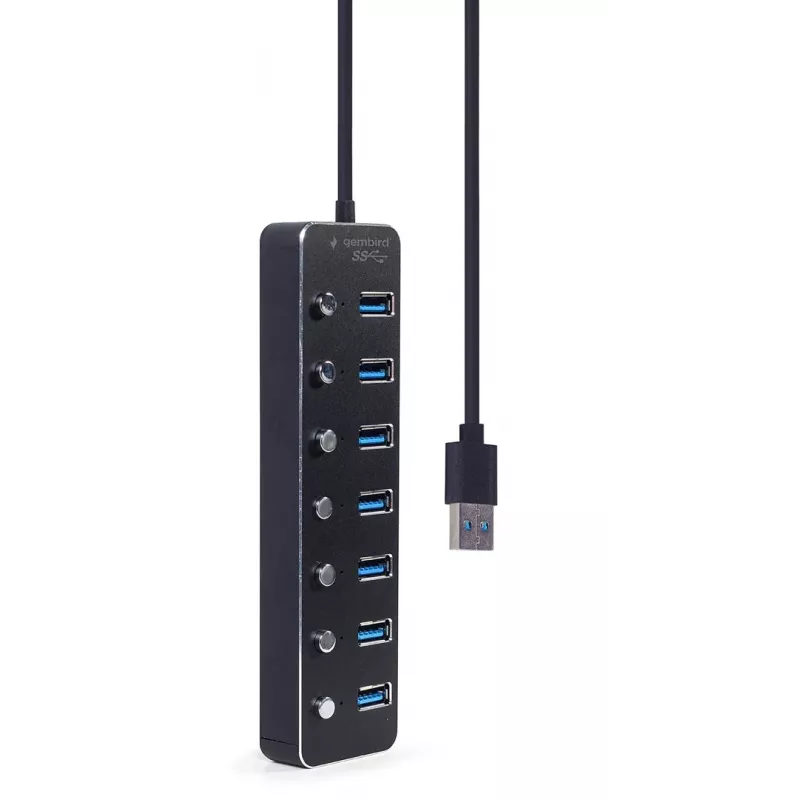 USB-jaotur Gembird UHB-U3P7P-01, 7-pordiline USB 3.2 Gen 1 (Type-A), 0,24 m kaabel, must