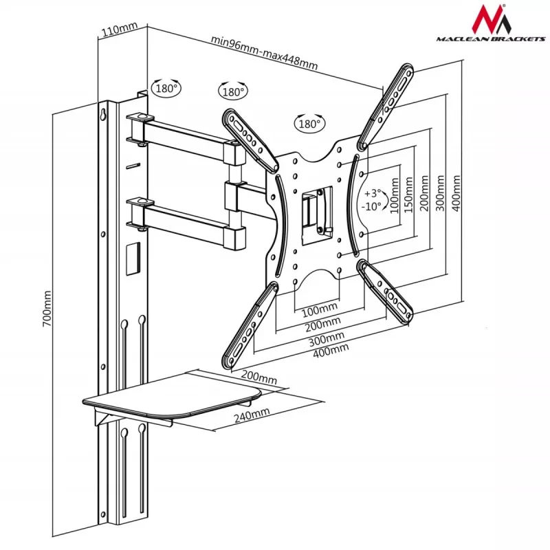 TV-kinnitus Maclean MC-772 55-tolline Must