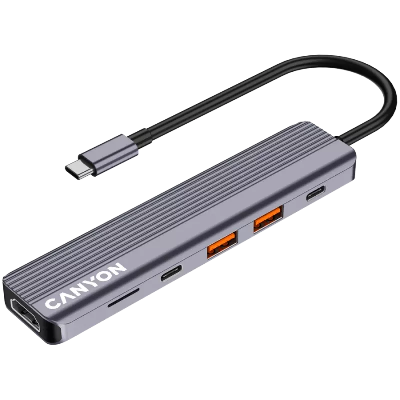 USB USB-C jaotur CANYON DS-17 — HDMI, USB 3.2 Gen 1 A, USB-C, MicroSD, 10000 Mbit/s, hall