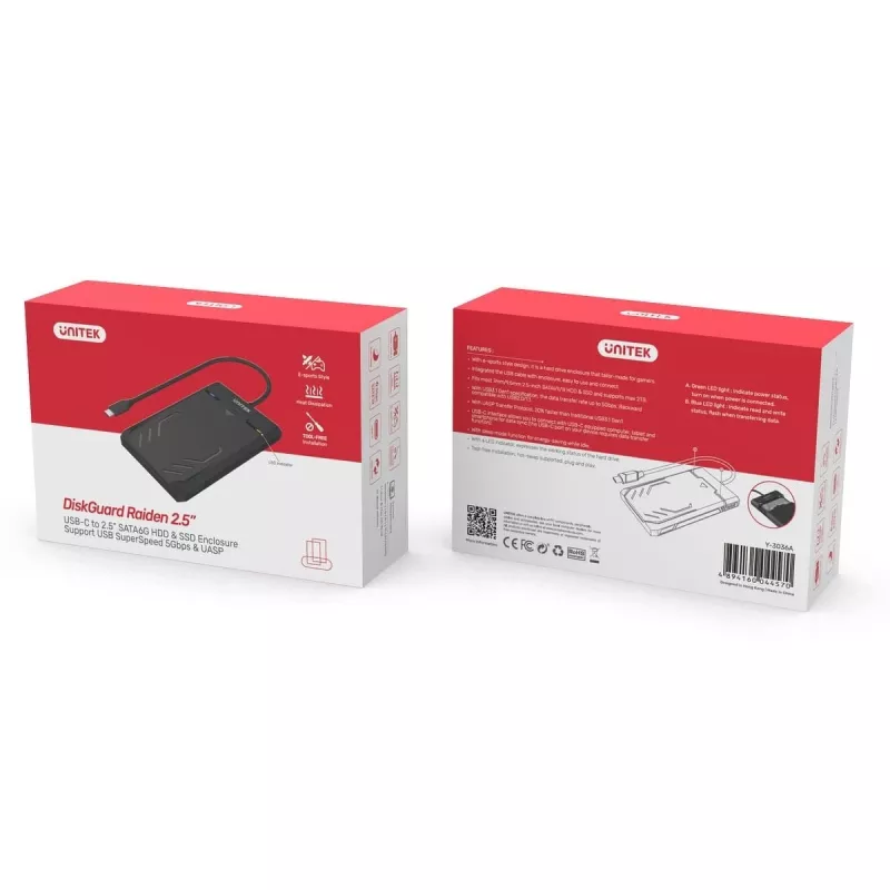 Unitek Y-3036A - DiskGuard Raiden 2.5 USB-C SATA III 2.5” HDD/SSD kõvaketta korpus