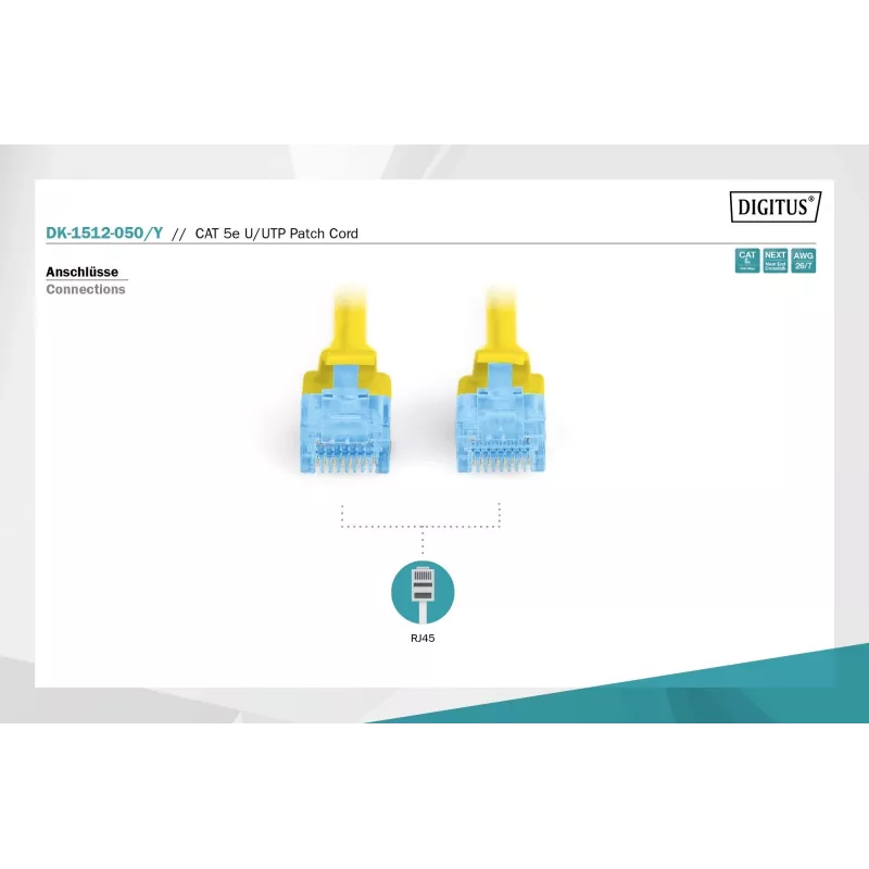 Patch Cord Digitus CAT 5e U/UTP DK-1512-050/Y 5m Kollane