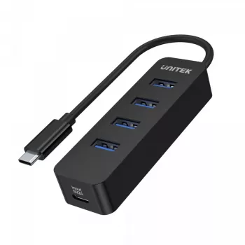 USB-jaotur Unitek uHUB Q4 — 4-pordiline USB 3.2 Gen 1 (tüüp-A) jaotur, USB-C-host, 5 Gbit/s, 10 W, must