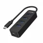 USB-jaotur Unitek uHUB Q4 — 4-pordiline USB 3.2 Gen 1 (tüüp-A) jaotur, USB-C-host, 5 Gbit/s, 10 W, must