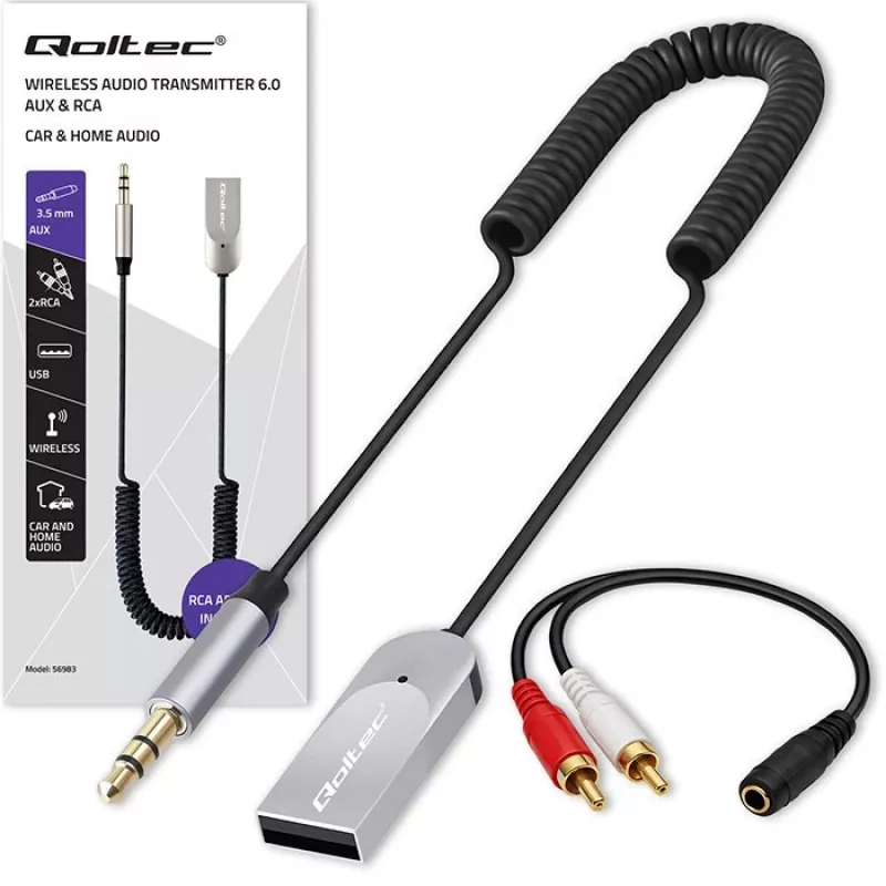 Juhtmevaba helivastuvõtja adapter QOLTEC HiFi BT6.0 2xRC – Bluetooth-heli vastuvõtja kõlaritele ja auto stereole