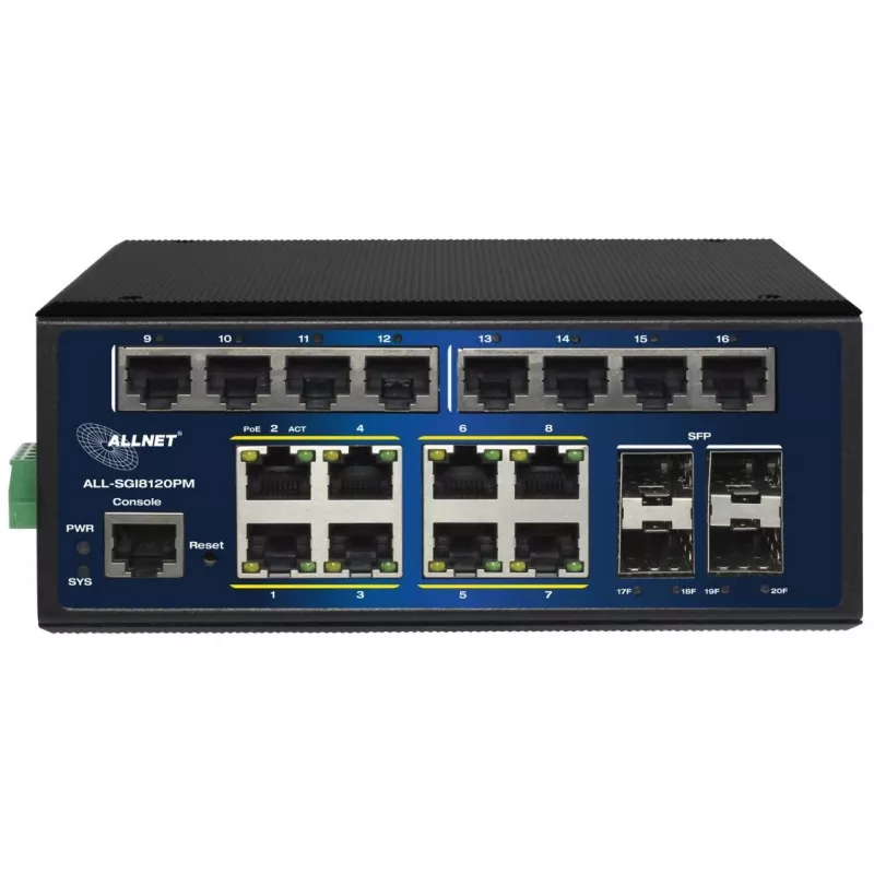 ALLNET ALL-SGI8120PM Industrial PoE+ Switch 20+4 Ports 10/100/1000 Mbps