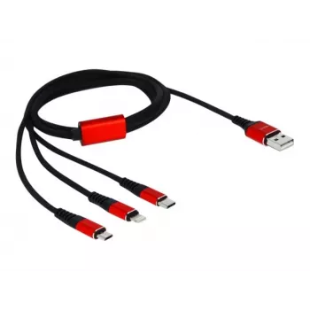 DeLOCK - ainult laadimiskaabel - Lightning / USB - USB (M) kuni Micro-USB Type B, Lightning, USB-C (M) - 1,0 m - varjestatud - must (85892)