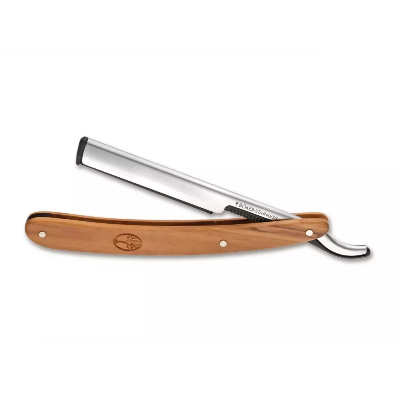 Sirge pardel Böker Solingen Barberette Olive – 140902, oliivipuidust käepide, fikseeritud teraga pardel