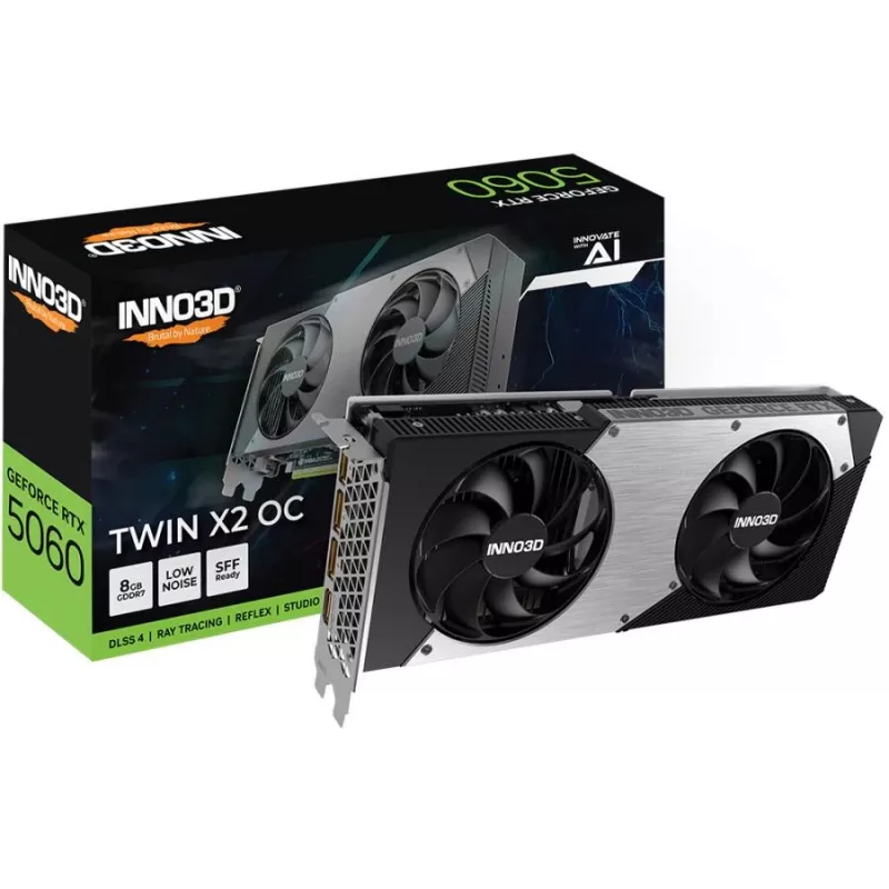 Inno3D GeForce RTX 5060 8GB GDDR7 PCIe 5.0 videokaart, 2527 MHz boost, 128-bit, 2 pesa, 3x DP 2.1b + 1x HDMI 2.1b