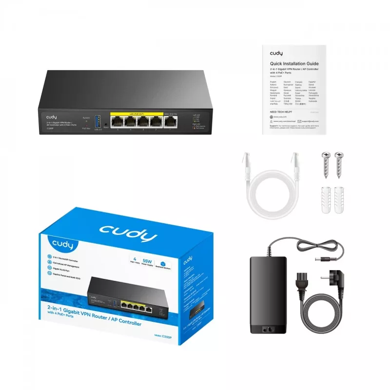Traadita ruuter Cudy C200P kaheribaline 300 Mbps, Gigabit Ethernet, USB 3.0, metallkorpus