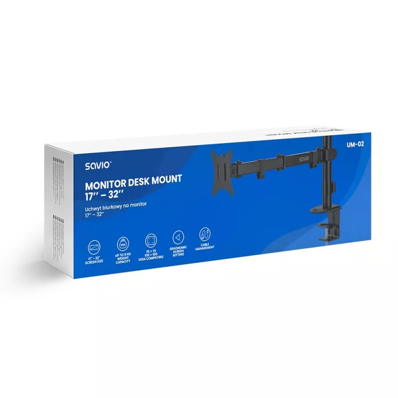 Monitor and TV Adjustable Holder SAVIO UM-02, Must, adjustable grip, easy to install