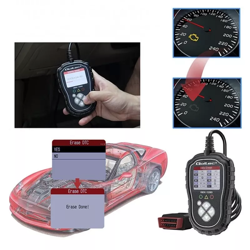 OBDII diagnostikatester QOLTEC ProLine 50685 — sõiduki OBD-II skanner 8V/25V süsteemidele