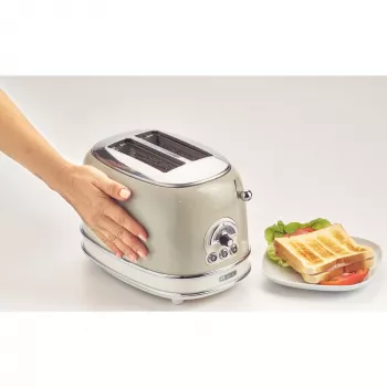 Ariete 155 Design 2 Slice Röstija võileivakorvidega, 6 röstimisastet, 810 W, roostevabast terasest korpus, eemaldatav purukauss, pastellbeež
