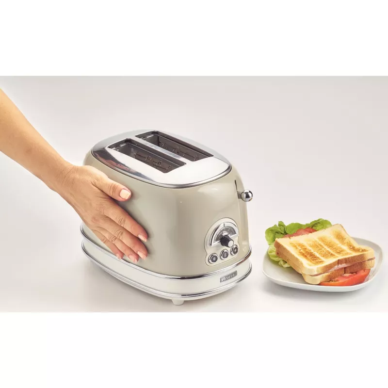 Ariete 155 Design 2 Slice Röstija võileivakorvidega, 6 röstimisastet, 810 W, roostevabast terasest korpus, eemaldatav purukauss, pastellbeež