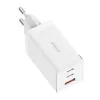 Seinakallija Baseus GaN5 Pro 65W — USB + 2×USB-C (QC3.0, PD3.0) koos 1 m USB-C kaabliga, valge