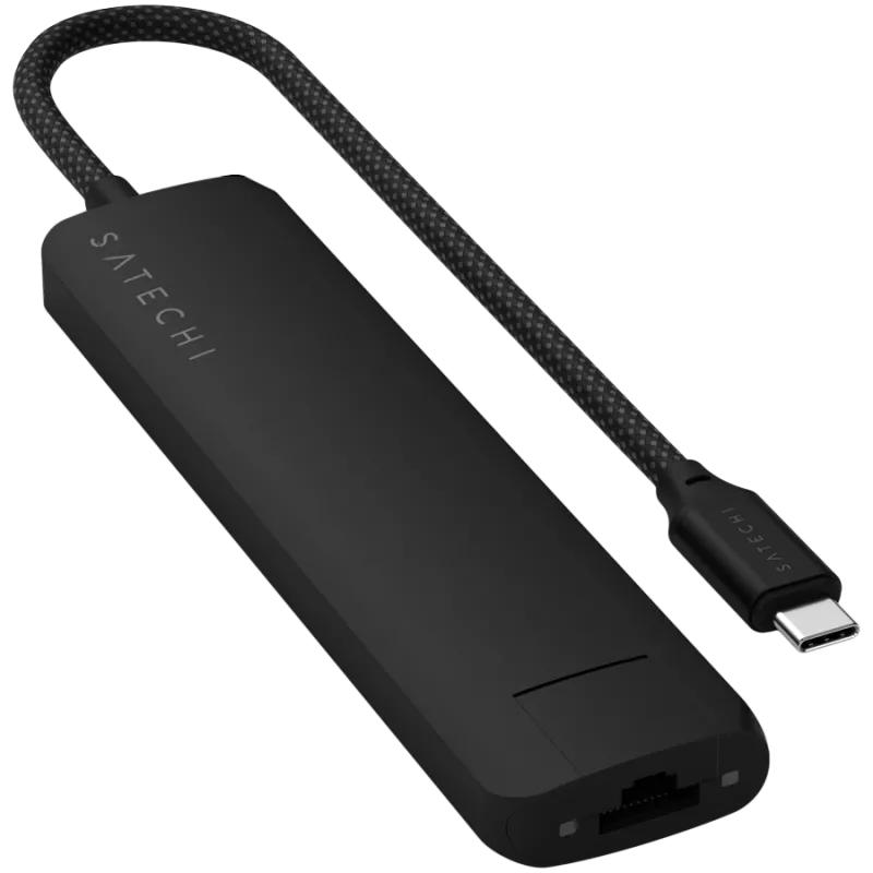 Satechi 7-ühes USB-C Slim Multiport Adapter Ethernet (USB-C PD, 2x USB-A, HDMI 4K, Ethernet, mälukaardilugeja micro/SD) (Must)