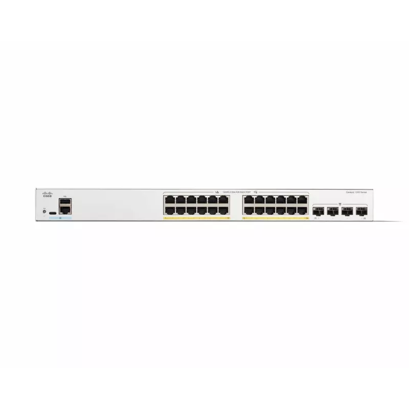 Cisco Catalyst 1200-24FP-4G nutilüliti, 24 porti GE, täis PoE, 4x1GE SFP, piiratud eluaegne kaitse (C1200-24FP-4G)