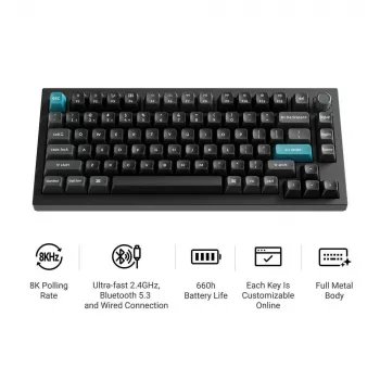 Mehaaniline klaviatuur Keychron Q1 Ultra 8K — 75% paigutus, USB + RF-juhtmevaba + Bluetooth, RGB, must