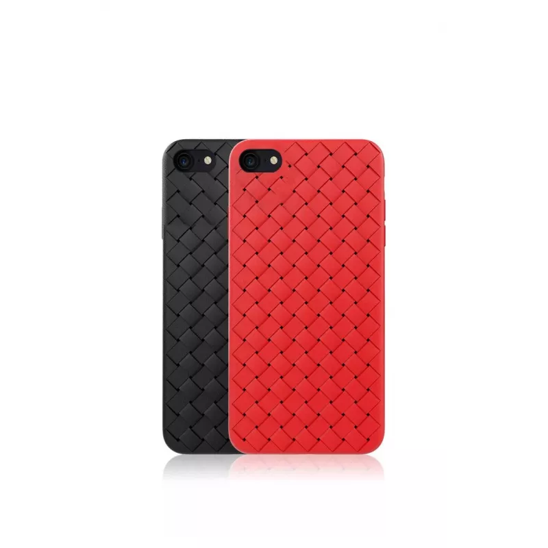 Devia pehme ümbris iPhone SE2-le punases toonis põimitud mustriga