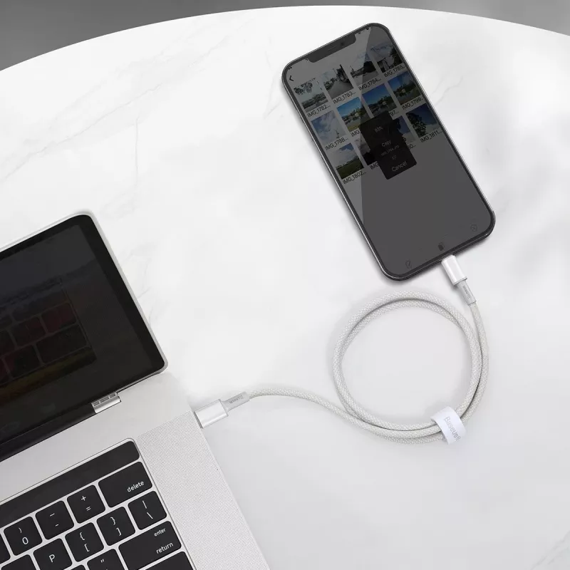 USB-C–Lightning Baseus tihedalt punutud kaabel, 20W, PD, 2m (valge)