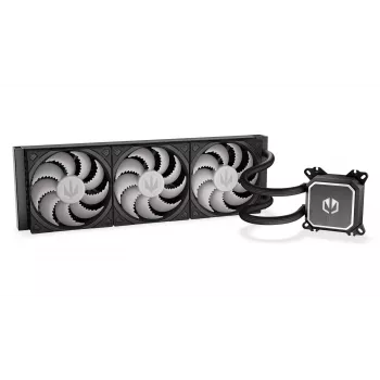 Vedelikjahutuskomplekt ENDORFY Navis F360 ARGB Must — 360 mm radiaator, 3x 120×25 mm ventilaatorit, 250–1800 p/min, pump 1600–2600 p/min, LGA 1700/AM5/AM4 tugi