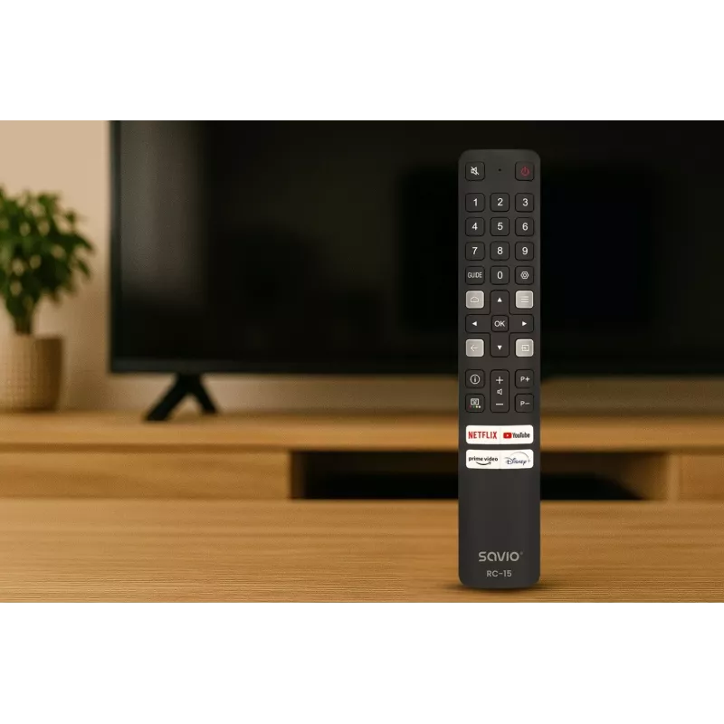 SAVIO universaalne TV-pult RC-15 TCL SMART TV jaoks, IR-juhtmevaba, must, ulatus 10 m