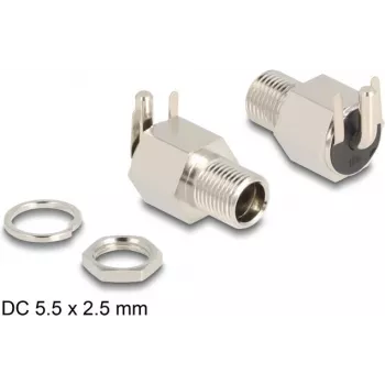 DeLOCK pistik DC 5.5 x 2.5 mm emane ühenduspistik jootmisega nurga all 20 V 10 A