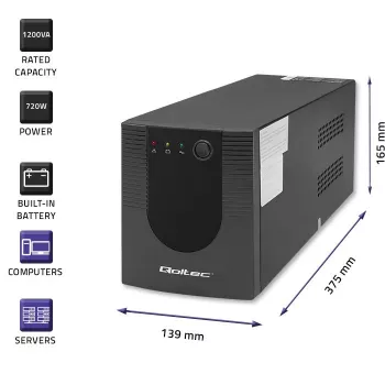 Katkematu toiteallikas UPS Qoltec 53775 1,2 kVA 720 W 4 AC-pistikupesa