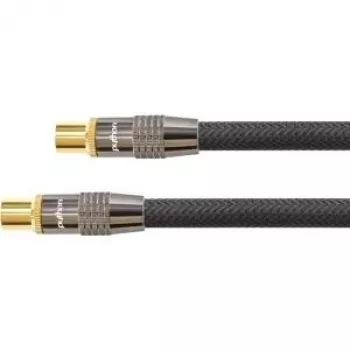 SAT antennikaabel, IEC/koaksiaalne pistik ja pesa kullatud, varjestus 120 db, 75 oomi, nailonpunutis must, 30 m, PYTHON® seeria (GC-M2020)