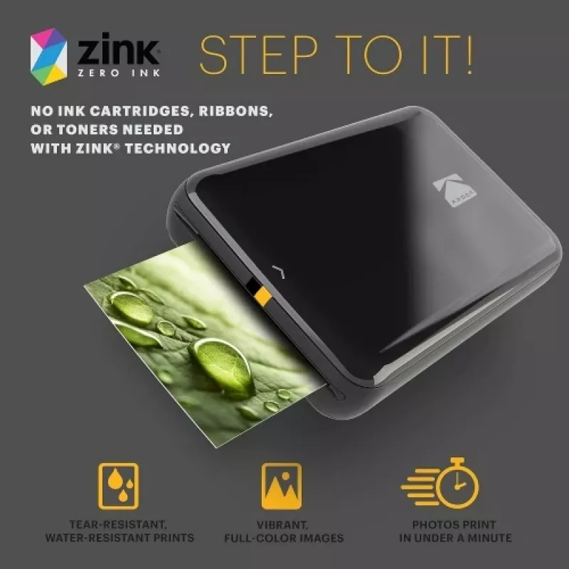 Kodak STEP Instant mobiilne fotoprinter Värviline ZINK 2x3'' 1 ppm, Bluetooth, Must