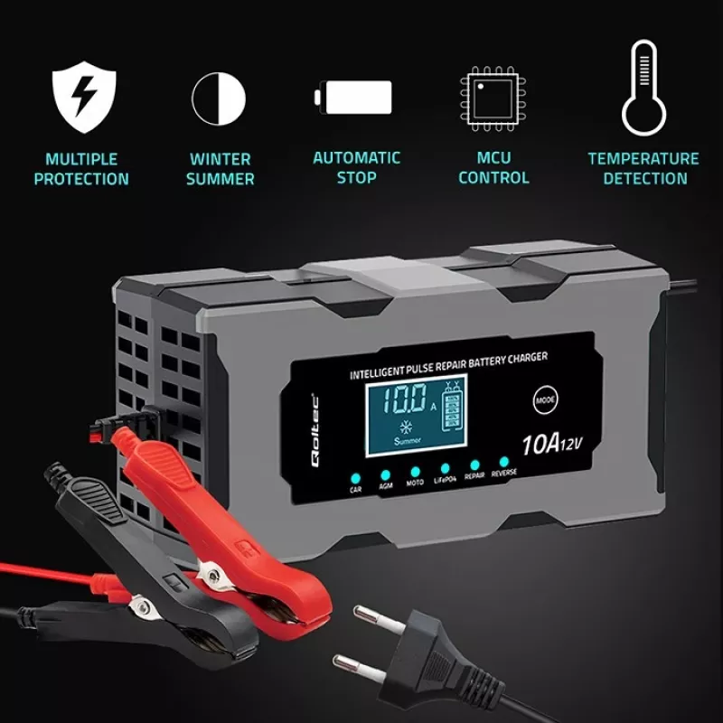 Laadija QOLTEC 52493 12V 10A AGM-akude parandusfunktsiooniga