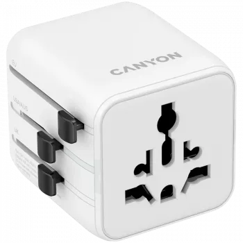 Reisiadapter CANYON OnTour One EU UK US AUS valge (CNS-TA1005W) – universaalne pistiku teisendus EL/ÜK/USA/AUS jaoks