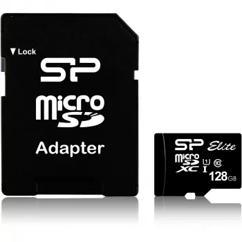 MicroSDXC mälukaart Silicon Power 128 GB UHS‑I (Class 10, U1), 85 MB/s, must, SD-adapteriga