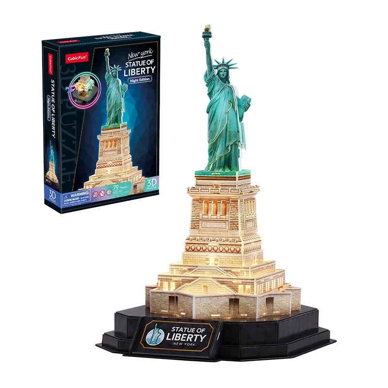3D Puzzle CubicFun 306-L536H LED Vabadussammas Ööversioon — mudelikomplekt LED-valgustusega