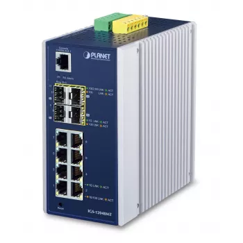 PLANET IGS-12040MT - Lüliti - Hallatav - 8 x 10/100/1000 + 4 x Gigabit SFP - DIN-rööpale paigaldatav, seinale paigaldatav - AC 24 V / DC 12-72 V (IGS-12040MT)