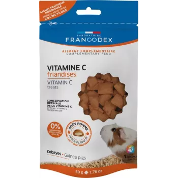 Maiustus merisigadele FRANCODEX Vitamin C 50 g — puuviljamaitseline tahke kotike, 50 g, valk 8%, rasv 27%