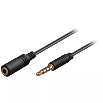 Wentronic Goobay 3,5 mm pistikupikenduskaabel, must, 3 m - 3,5 mm pistik (4-kontaktiline, stereo) > 3,5 mm pesa (4-kontaktiline, stereo) (62480)